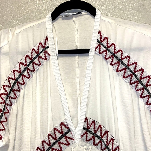 Zara White Fringe Deep VNeck Oversized Embroidered Festival Boho Tribal Top 3465 - Picture 4 of 8